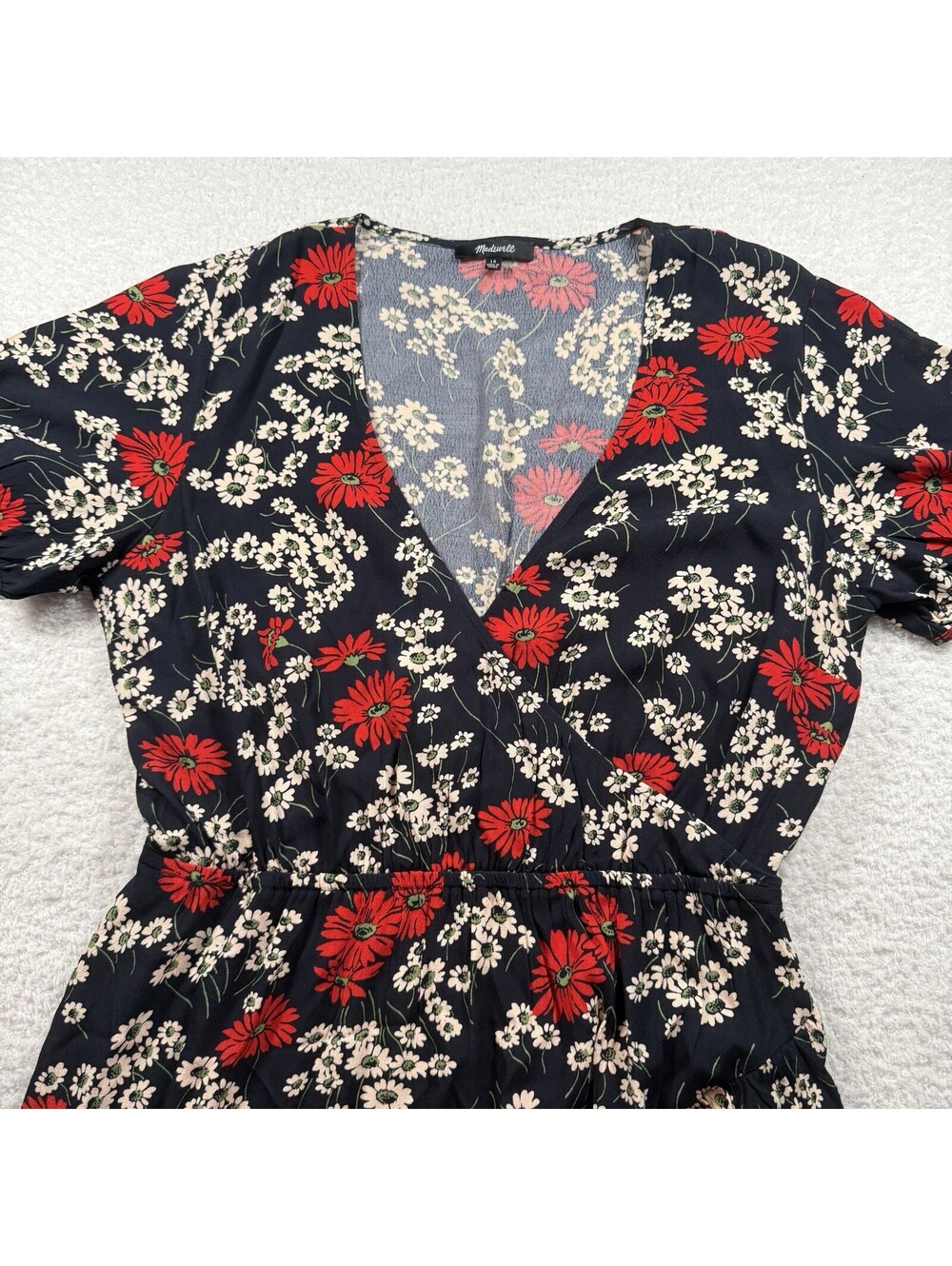 Madewell Women’s Size 10 Black Red Floral Wrap Style Midi Dress